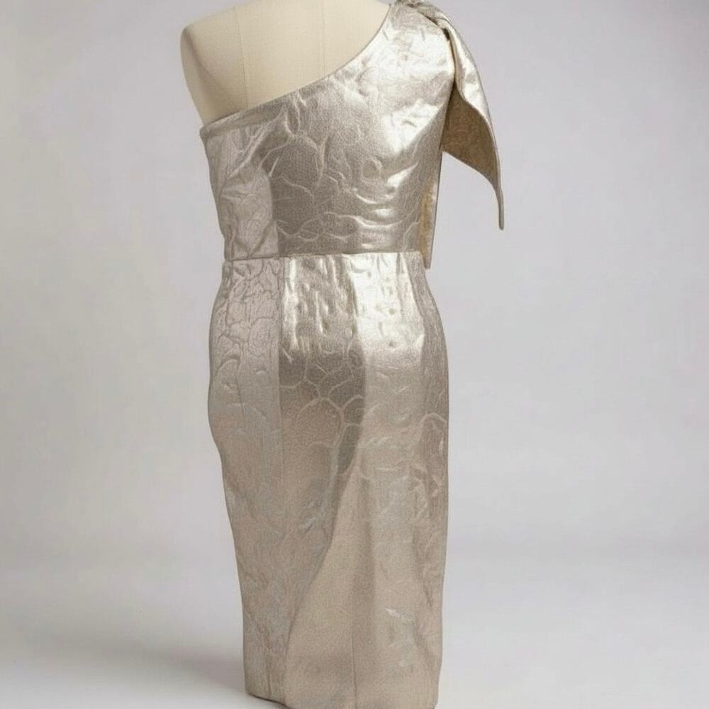 Betsy & Adam Metallic One Shoulder Cocktail Sheath Dress Gold Silver Women 8 - Picture 2 of 5
